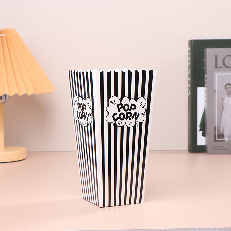10 szt. Papierowe pudełka na Popcorn czarno-białe Popcorn wiadra Mini pojemnik na cukierki z przekąskami na wesele w kinie