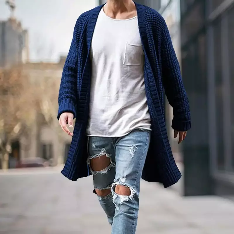 New Mens Knitted Cotton Cardigan Fashion Long Sweaters Male Casual Solid Long Sleeve Slim Outwear Autumn Winter Warm Jacket