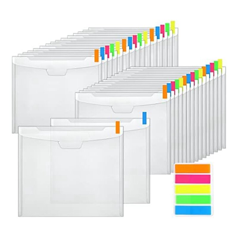 36Pcs Plastic Scrapbook Paper Storage With Buckle Design,With 100Pieces Multicolor Sticky Index Tabs For Holding 12X12inch Paper