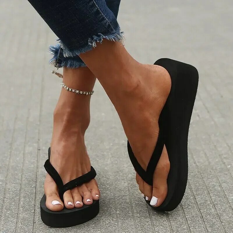 Sandal musim panas sepatu wedge wanita sandal selop pantai wanita sandal rumah sandal jepit wanita sandal busa memori Chanclas Mujer