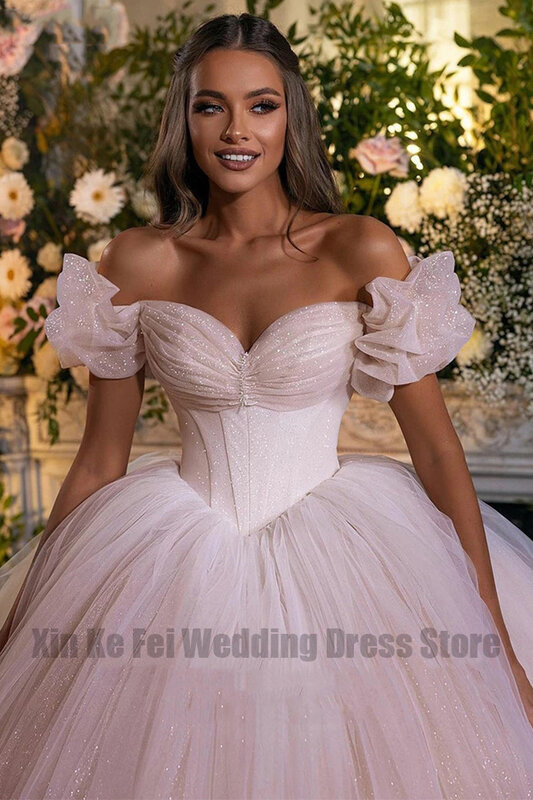 2023 Luxury Bohemian Princess Wedding Dresses Shiny Women's Sexy Sweetheart A-Line Tulle Bridal Gowns Robe De Mariée Vestidos