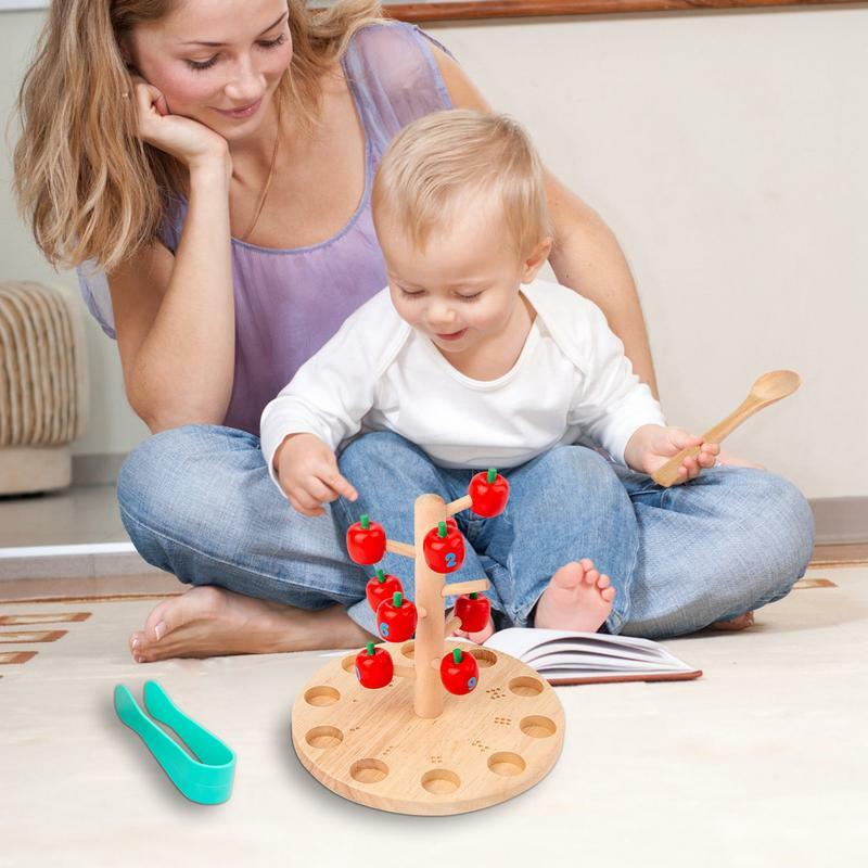 Montessori Puzzle Mathe Holz Obstbaum Spielzeug Kinder Spaß Pflücken Äpfel Spiel Mathe frühe Kindheit kognitive Eltern-Kind