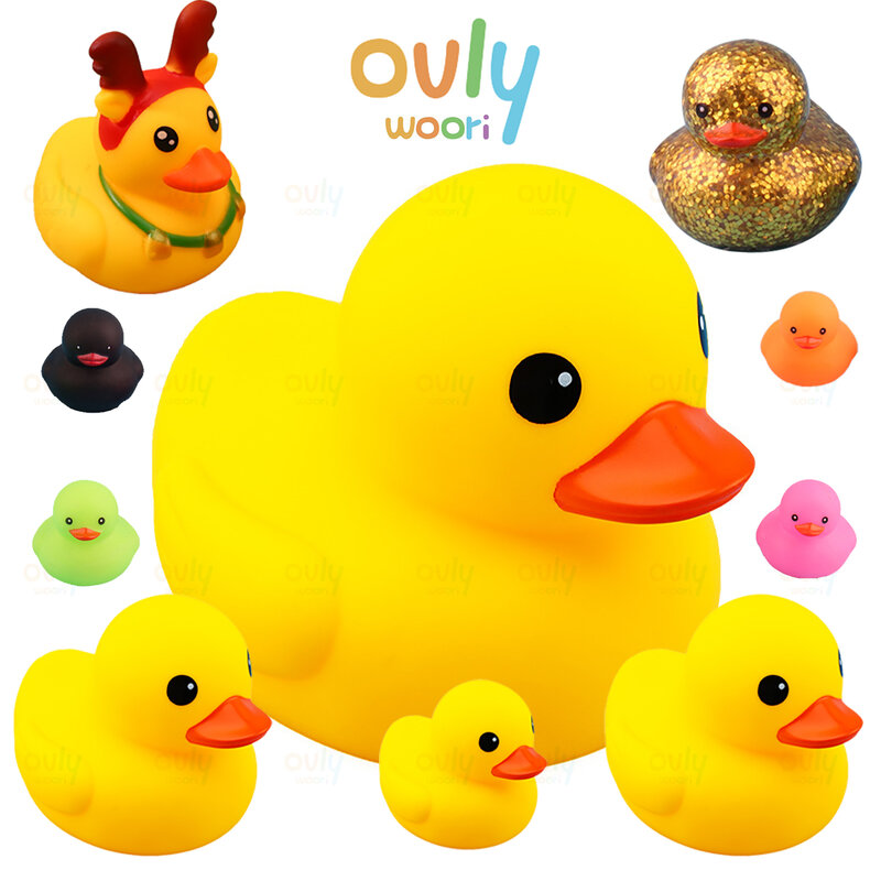 Ovly Little Yellow Duck with Squeeze Sound Bath Toy Soft Rubber Float Cute Duck Play Bath Christmas Gift For Children Kids Baby