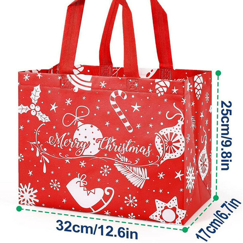 Tas Belanja Natal Dapat Digunakan Kembali Tas Tangan Bukan Tenun Tas Penyimpanan Lipat Boneka Salju Santa Klaus dengan Pegangan Tas Hadiah Hadiah