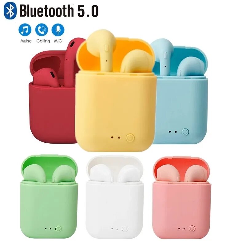Nuovi auricolari I12 TWS Macaron Wireless Bluetooth 5.0 Matte Sport Sport auricolari binaurali cuffie con riduzione del rumore