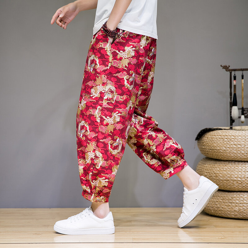 Moda uliczna męska spodnie haremowe z szerokimi nogawkami męskie luźne spodnie z nadrukiem spodnie do joggingu męskie wiosenne letnie spodnie dresowe