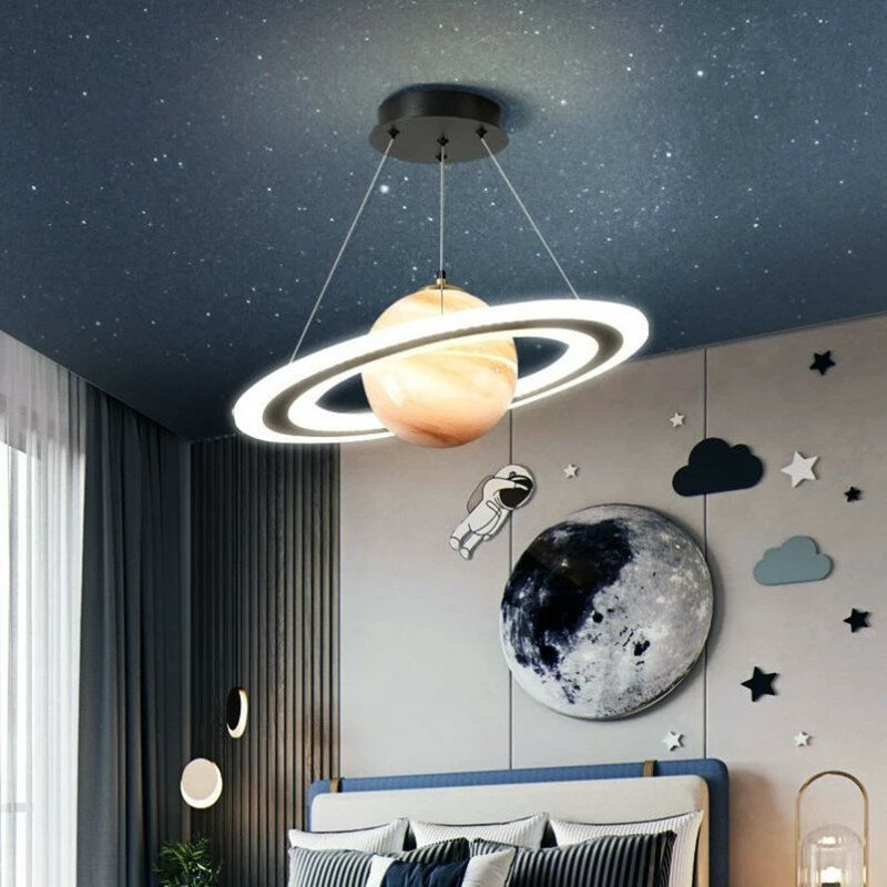 Lámpara colgante Led con forma de planeta para habitación de niños, candelabro creativo con bola de cristal, luz colgante para dormitorio de niño, lectura de espacio, decoración interior