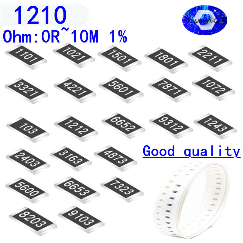 50Uds 1210 1% 1/2W resistencia SMD tipo Chip resistencias 0R ~ 10M 0R 10R 100R 220R 470R 10K 1K 2,2 K 2,7 K 4,7 K 100K 220K 5