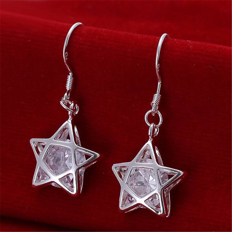 Cute Nice 925 Sterling Silver Star Crystal Earrings Charm for Women Jewelry Fashion Wedding Engagement Party Gift