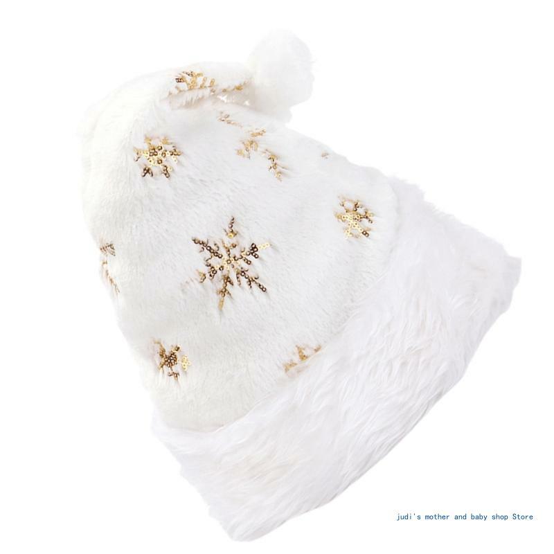 67JC Miękki biały kapelusz świąteczny Pluszowy kapelusz Świętego Mikołaja Mężczyźni Kobiety Uniwersalny rozmiar Dekoracje