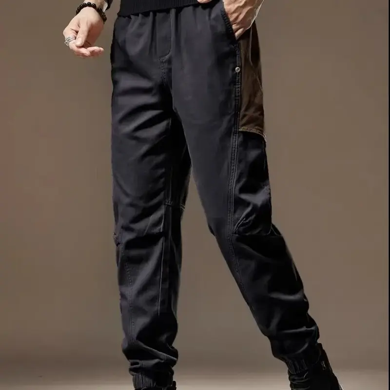 سراويل جينز بتصميم متباين للرجال ، رائع وغير رسمي ، ألوان سادة ، موضة جديدة ، ملابس الشارع 9 نقاط ،