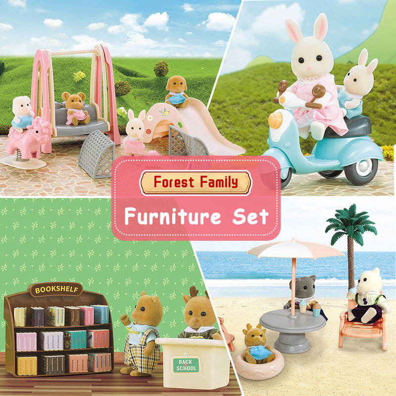 Forest Family 1:12 Dollhouse Living Room Amusement Park Animal Doll Accessories Mini Model Furniture Pretend Play For Girl Gifts