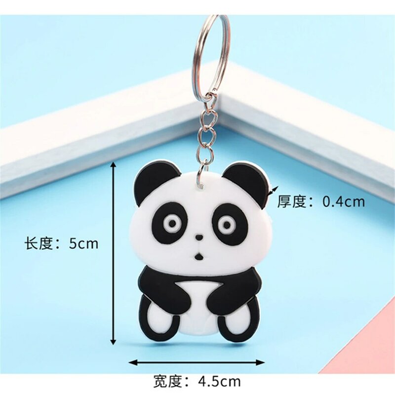 Gantungan kunci hewan Panda sapi beruang lucu gantungan kunci logam karet lunak PVC untuk wanita pria tas tangan ornamen liontin mobil hadiah mainan