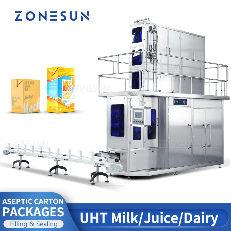 Zonesun ZS-AUBP máquina de enchimento para o empacotamento asséptico do alimento líquido 125ml-1l bebidas leiteiras linha de produção asséptica da caixa do uht