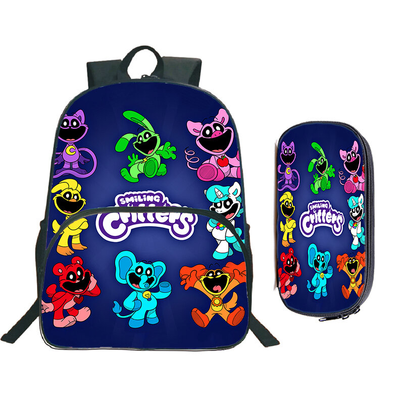 Children 2pcs Set Backpack With Smiling Critters Schoolbag Students Anime Game School Bags Travel Bags Waterproof Laptop Bookbag