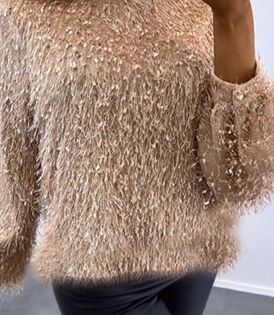 Camicetta elegante per donna nappa manica lunga Top girocollo corto in pelliccia sintetica 2023 inverno Solid Lady Street Outwear