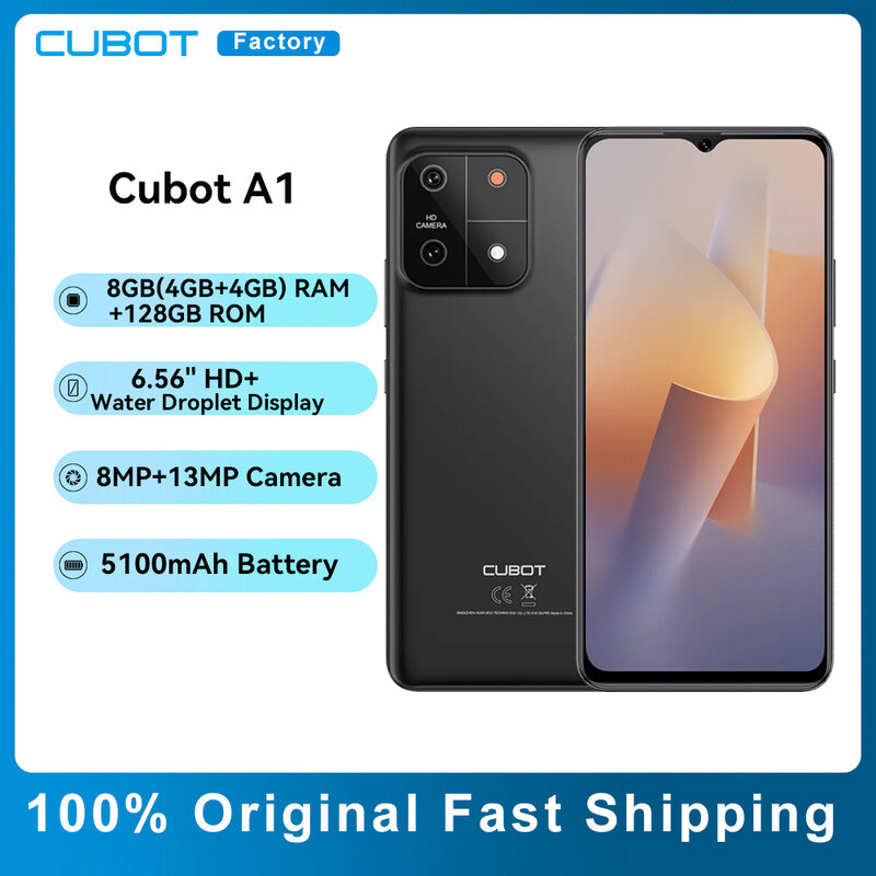 Cubot A1-teléfono inteligente A1, Smartphone con pantalla HD de 6,56 pulgadas, 8GB(4GB + 4GB), RAM de 128GB ROM, Octa core, Android 13, batería de 5100mAh, identificación facial, cámara de 13MP