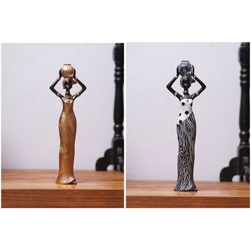 ヴィンテージアフリカ女性彫刻樹脂置物ホームオフィス寝室の装飾 G6KA