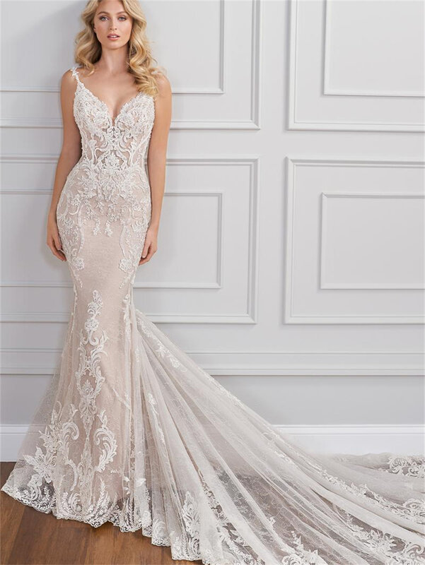 Elegant Deep V-neck Bridal Dress 2024 Charming Mermaid Wedding Dress Romantic A-line Floor-length Dress Vestidos De Novia