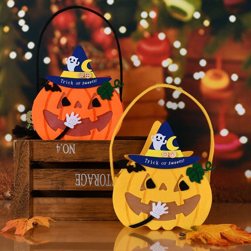 Halloween Wool Felt Bag Pumpkin Trick or Treat Tote Bags Halloween Party Handbag Kids Gift Candy Storage Bucket