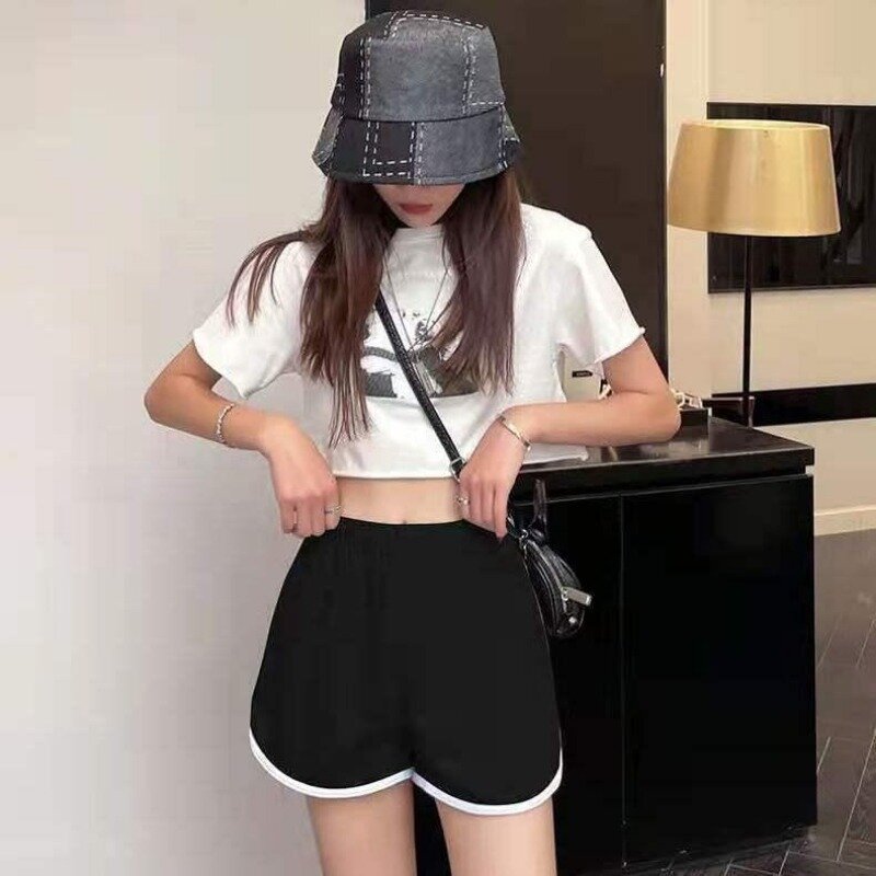 Summer New Shorts Women's Sports and Casual Korean Edition Underlay Yoga Wide Legs Home Sleeping Pants with Edge Contrast Color