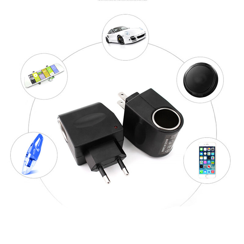 Convertidor de toma de corriente para encendedor de cigarrillos de coche, enchufe europeo, adaptador doméstico para cargador de coche, electrodomésticos, CA 110V/220V a cc 12V 0.5A