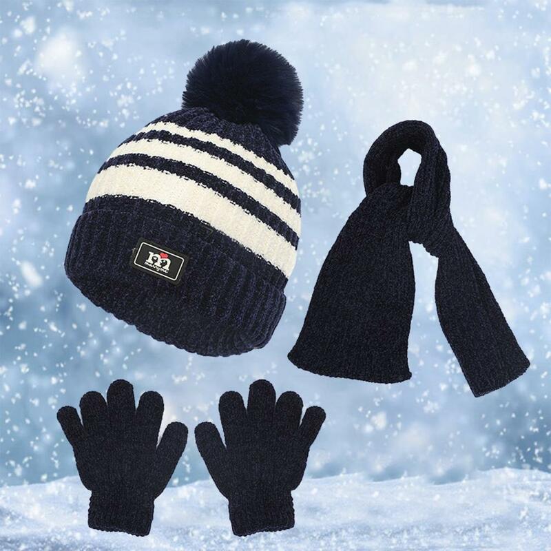 Cappello caldo antivento per bambini Set di guanti per sciarpa con cappello lavorato a maglia addensato caldo per ragazzi e ragazze autunno inverno all'aperto per bambini