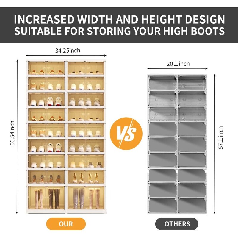 9-Tier Foldable Shoe Rack Organizer for Closet 36Pairs Plastic Shoe Shelf Collapsible Shoes Storage Box