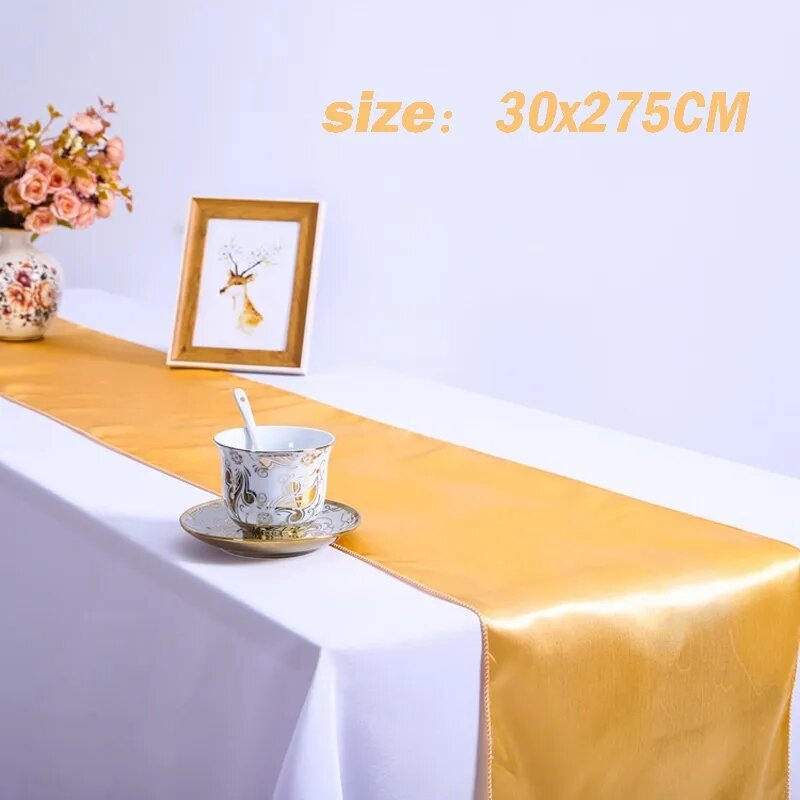 さまざまな色のサテンのテーブルランナー,30x275cm,1ピース,結婚式,クリスマス,装飾用