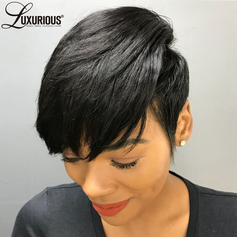 Straight Glueless Short Pixie Cut Wig For Women Wear And Go Pre Plucked Wigs Brazilian Virgin Remy Human Hair Machine Made Wig
