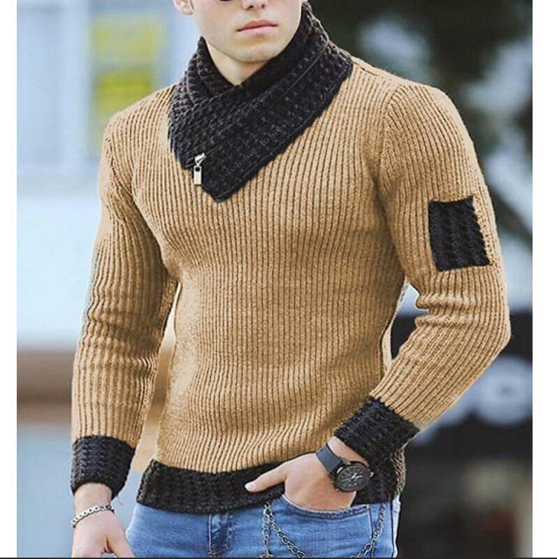 Suéter de cuello alto de lana para hombre, suéteres cálidos de algodón de gran tamaño, estilo Vintage informal, moda de otoño e invierno