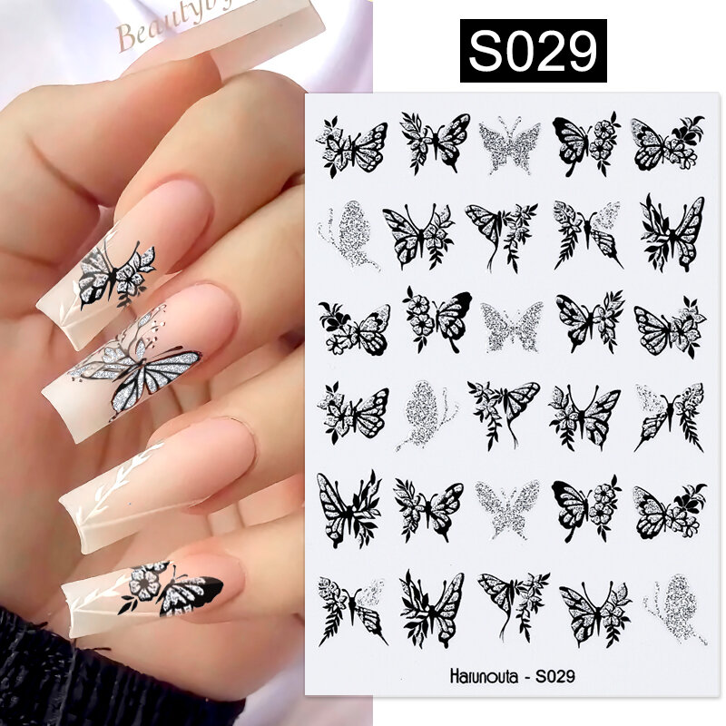 Silver Metal Butterfly 3D Nail Sticker Black White  Butterflies Star Adhesive Slider Wraps Manicure Gel Polish Decals