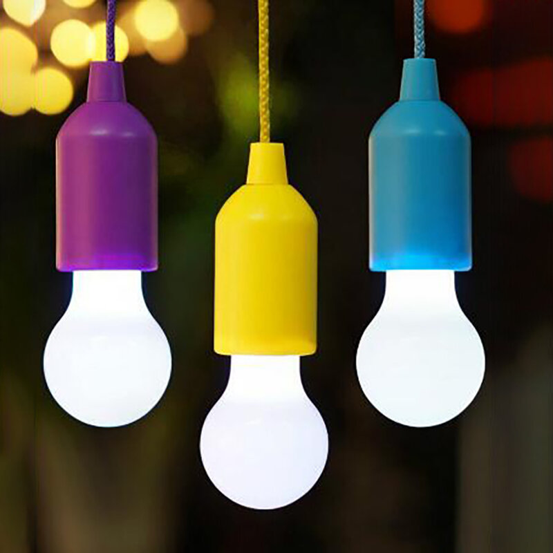 Bunte Pull Glühbirne Kronleuchter tragbare hängende Glühbirne Outdoor Camping Garten Dekoration hängen LED Nachtlicht Lampe