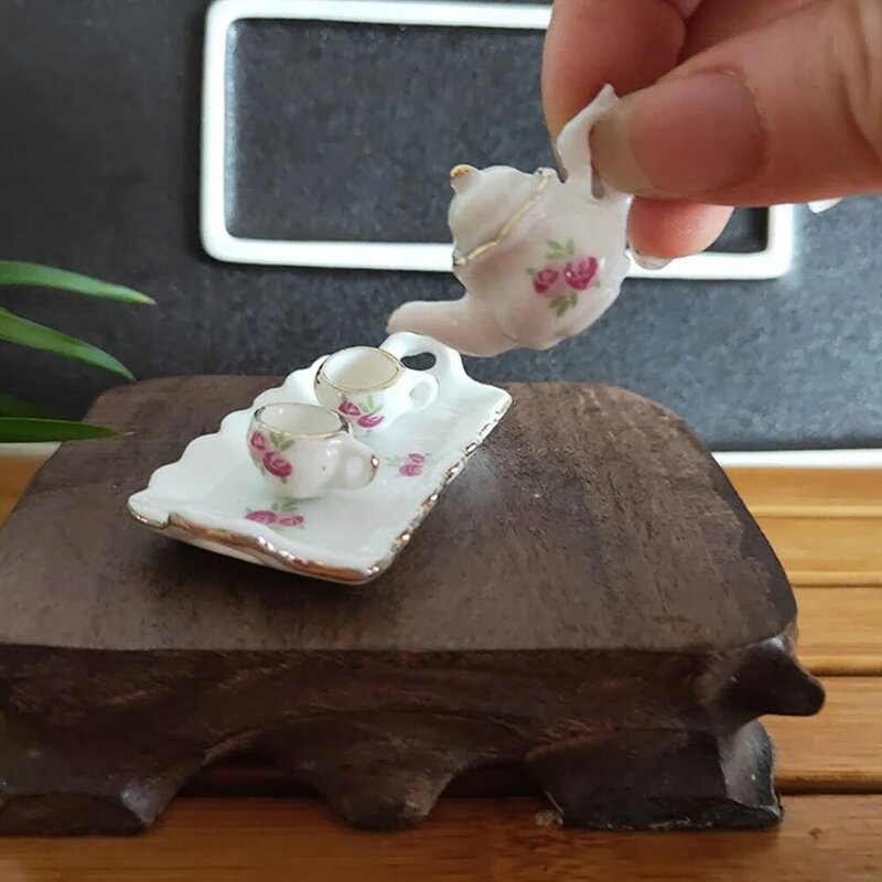 House Tea Set Miniature Kitchen Accessories Childrens Toys Cup Ceramics Pot
