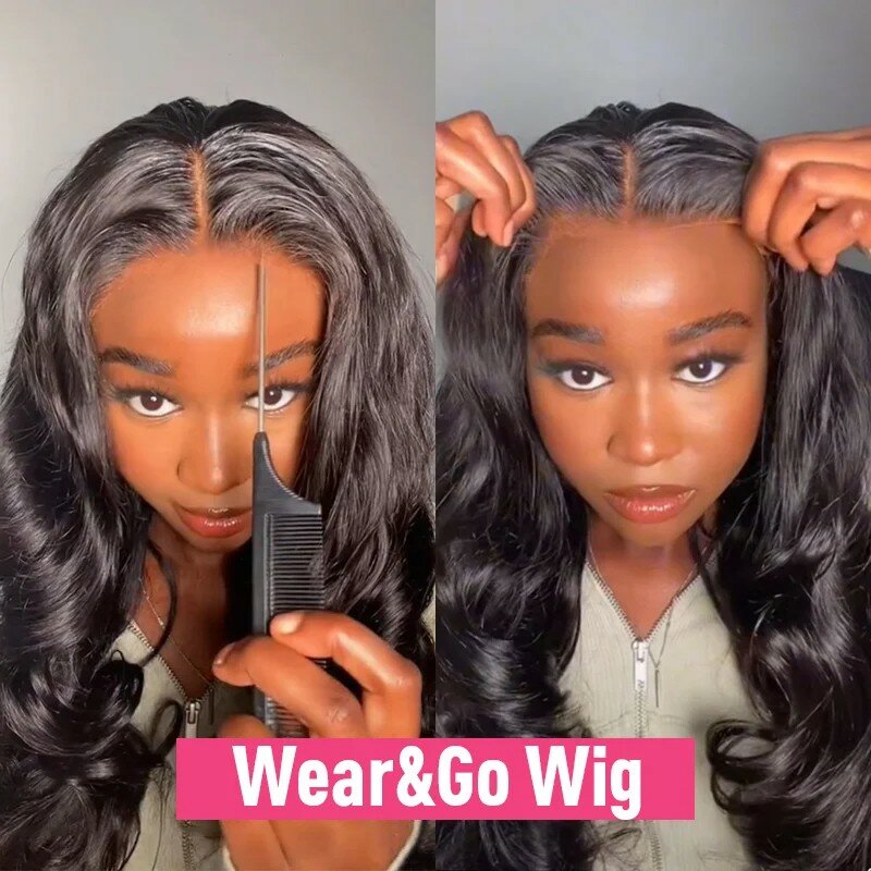 Body Wave Hair Wig Glueless Wear And Go Prelucked Human  4x4 Closure Transparent Pre cut Brazilian Ready Wear And Go Lace Wigs