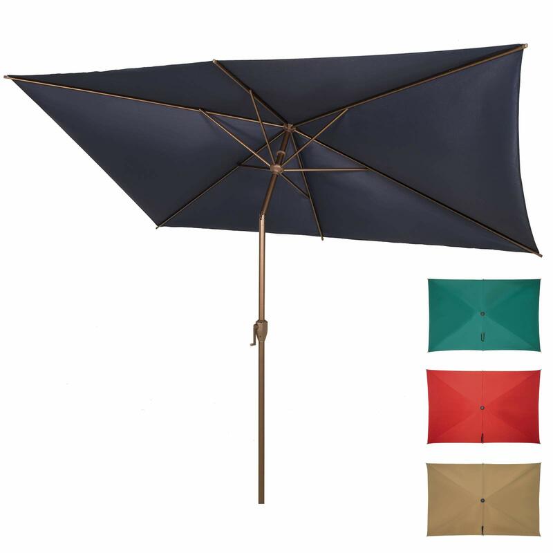 Guarda-chuva de mesa retangular ao ar livre com manivela e botão, guarda-chuva do pátio, inclinação, azul marinho, 6,5x10 pés