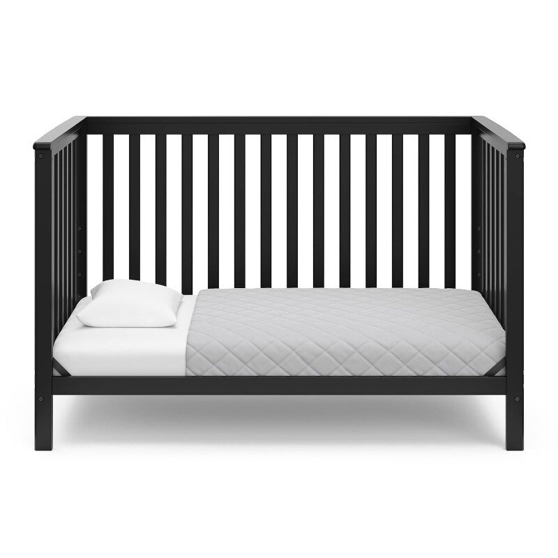 Storkcraft Hillcrest เปลแปลงสภาพ4-in-1 (สีดำ)-แปลงเป็นเตียงกลางวัน, เตียงเด็กวัยหัดเดินและเตียงขนาดเต็ม