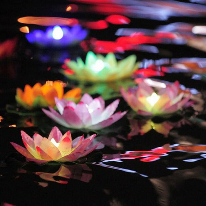 LED Waterproof Floating Lotus Light Battery Operated Lily Flower Wishing Night Lamp Pool Garden Fish Tank Wedding Decoration