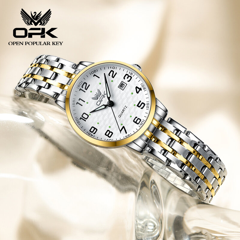 OPK Fashion Lady Watch cinturino in acciaio inossidabile orologio al quarzo con scala digitale impermeabile luminoso Versatile orologi da donna originali