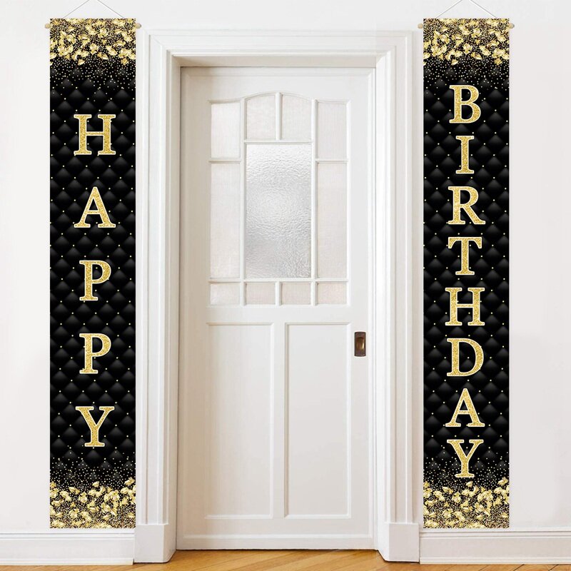 30x180cm Gold Happy Birthday Door Banner Decor Birthday Party Happy Birthday Door Decor for Home Hanging Adults Birthday Favors