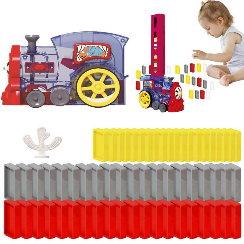 Игрушечный поезд домино, игрушка-домино с цветным освещением и звуком, раллийный Электрический поезд, набор для домино, игрушка для укладки