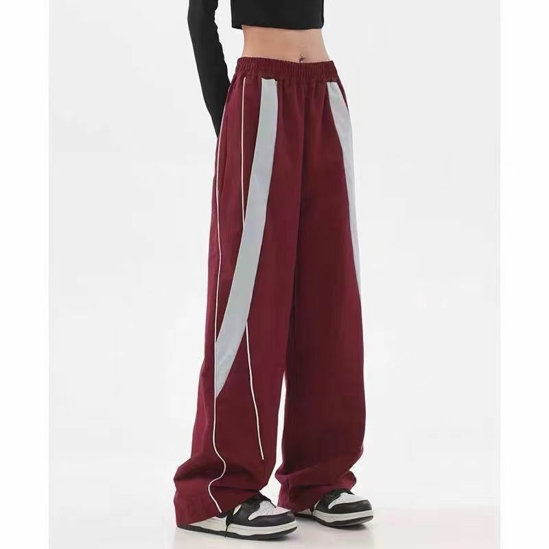 Damskie amerykański Retro styl główna ulica Hip-hop proste spodnie z szerokimi nogawkami patchworkowy w stylu Casual sportowe spodnie joggery Sweatpants2023