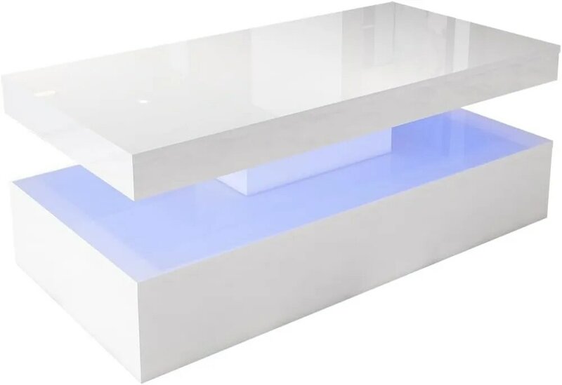 Tavolino da caffè a LED, tavolino da caffè moderno bianco lucido con luce RGB, tavolino rettangolare con telecomando per vivere