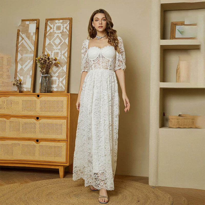 Bridesmind Sweetheart Lace Ball Gown Ankle-Length Wedding Party Dress 2023 Formal Occasion Dresses Half Sleeves Free Shipping