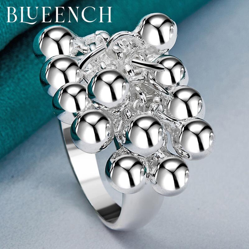 Blueench-Anillo de seta con cuentas de bola de Plata de Ley 925 para mujer, joyería glamurosa para fiesta y boda