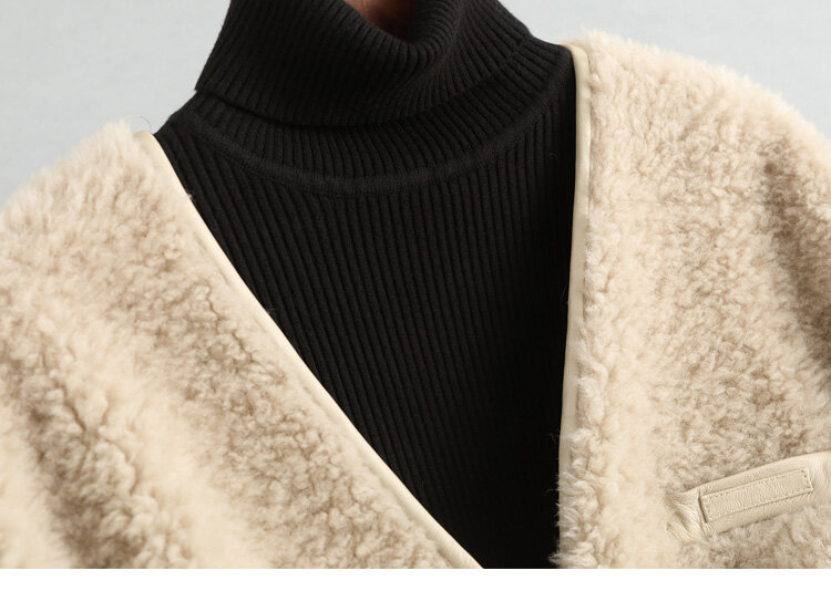 AYUNSUE-Veste de tonte de mouton pour femme, manteau de fourrure mi-long, vêtements d'extérieur élégants, 100% laine, hiver