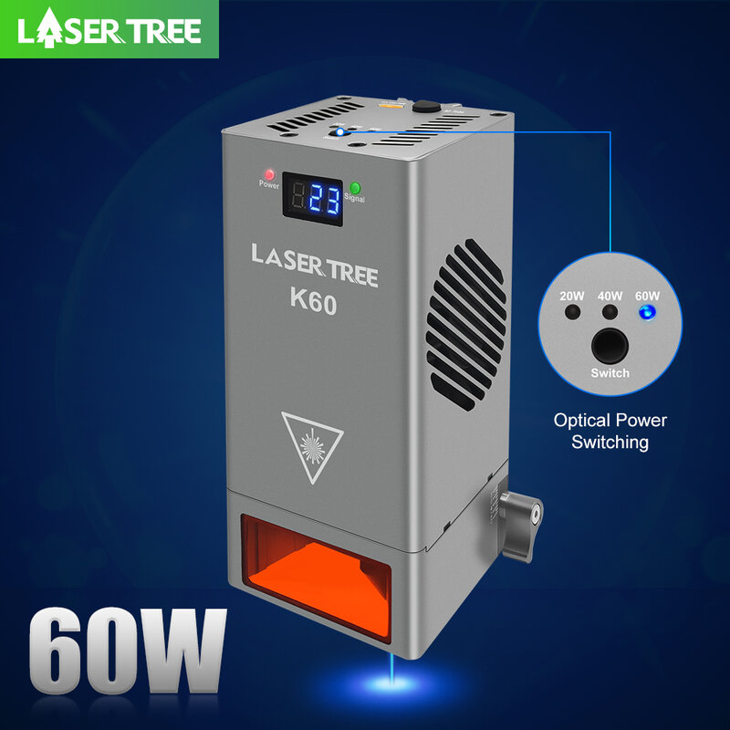 LASER TREE-Cabeça laser óptica com assistência a ar, luz azul, módulo laser TTL para corte de gravador, ferramentas de madeira, 60W, 450nm, K60