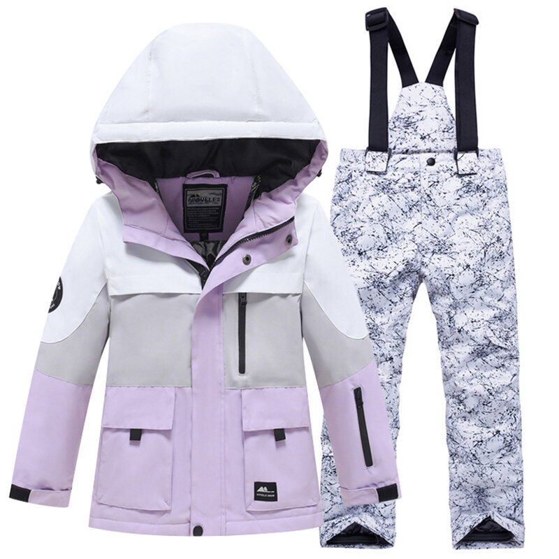 Conjunto de roupa de neve infantil, ternos de esqui quentes e impermeáveis, jaqueta e calças off-road,-30 ℃, 5-16 anos, luxo, meninos e meninas