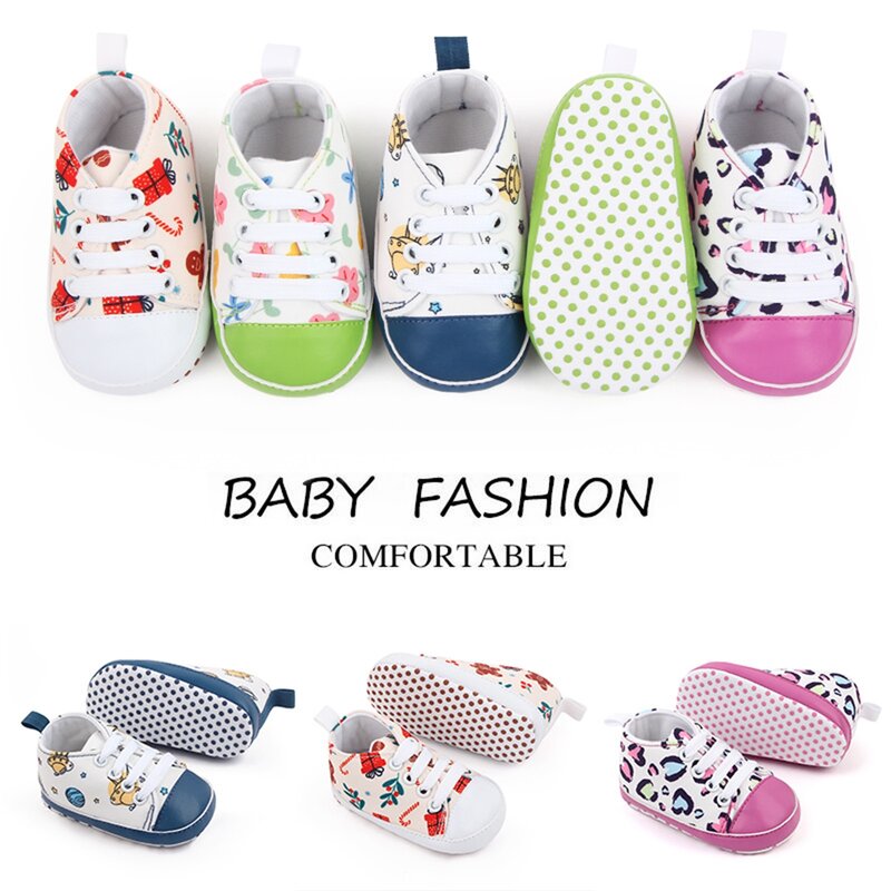 SUNSIOM Baby Canvas Shoes Flower Planet Gingerbread Man Leopard Print Non-slip Walking Shoes Casual Flats for Girls Boys