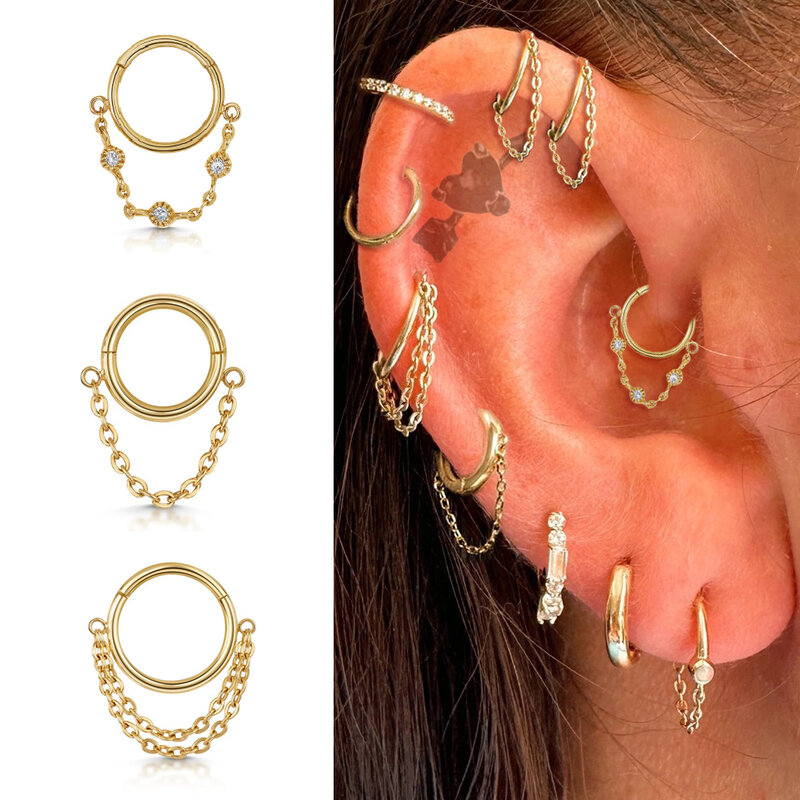Boucles d'oreilles créoles en acier inoxydable avec JOSimple Septum Piercing pour femmes, anneaux antarctiques, document doré, Tragus Rook, bijoux d'oreille, 1PC